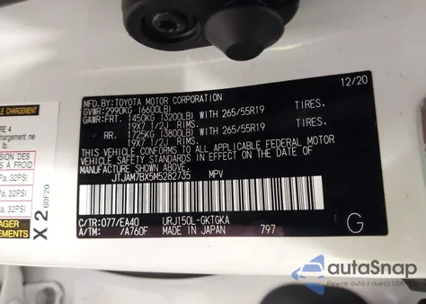 2021 Lexus Gx 460 Premium z USA, uszkodzony, nr VIN JTJAM7BX5M5282735